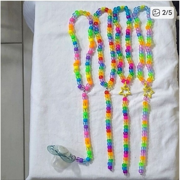 Glitter Bratz Kandi Kids Drop Star Necklace, Binky, Earrings Rave Party Set - Picture 7 of 10